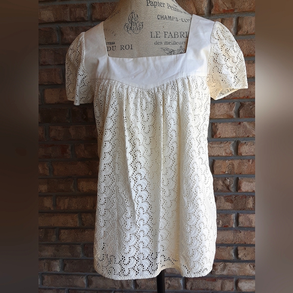 Tibi Anthropologie Lace Short Sleeve Top.